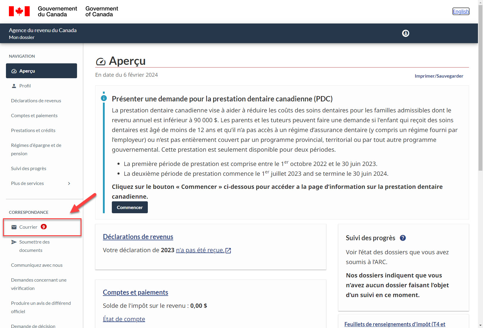 Sélectionnez Déclarations fiscales dans la barre de navigation de gauche et sélectionnez Preuve de la déclaration de revenus.