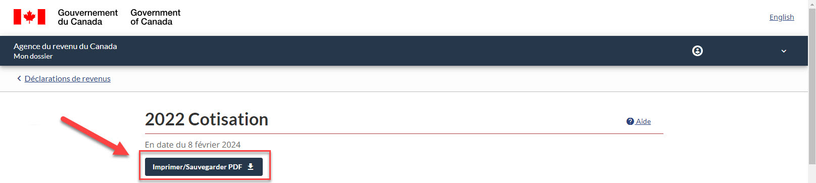 Téléchargez une copie de votre déclaration de revenus de l'ARC.