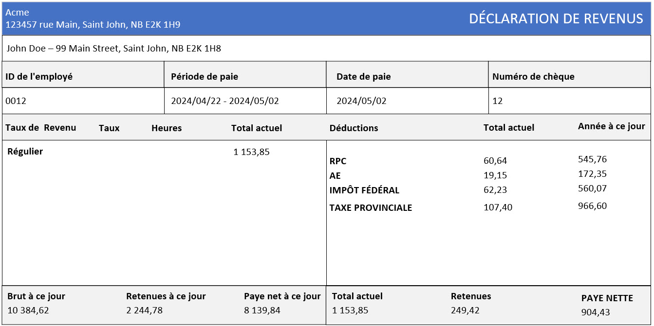 Relevés de salaire de l'employeur
