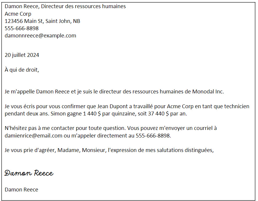 Coordonnées d'une personne de l'entreprise qui peut vérifier l'information